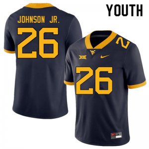 Youth West Virginia Mountaineers NCAA #26 Justin Johnson Jr. Navy Authentic Nike Stitched College Football Jersey FS15I15FP